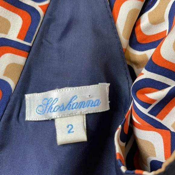 SHOSHANNA Silk Dress Orange Tan Retro Geometric Print Empire Tied Waist Size 2 - Picture 7 of 10